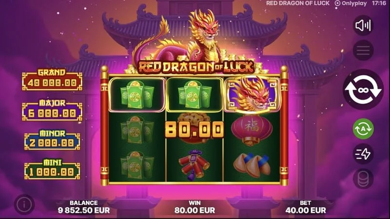 Red Dragon of Luck - ベースゲームで額面アイコンがドロップする様子